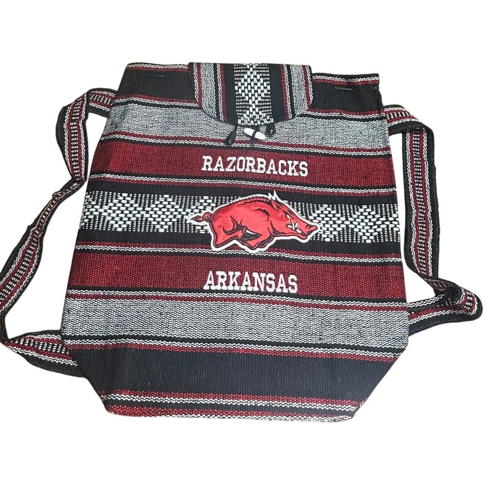 Mexican Woven Arkansas Razorbacks Drawstring Backpack NWOT 15x16